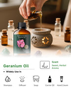 Mumianhua 100% Pure Geranium Essential Oil Natural Geranium Oil for Skin, Diffuser, Massages, DIY, Skin, Hair, Bath, Aromatherap