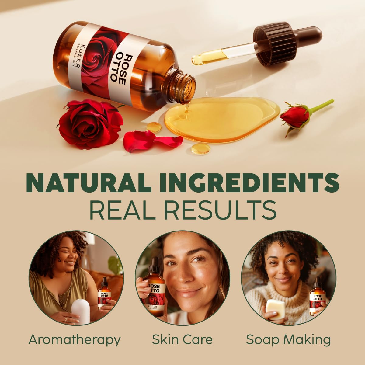 Kukka Rose Essential Oil for Skin, Face & Diffuser - 4 Fl Oz - 100% Pure Natural Rose Oil, Delicate Floral Scent, for Aromathera