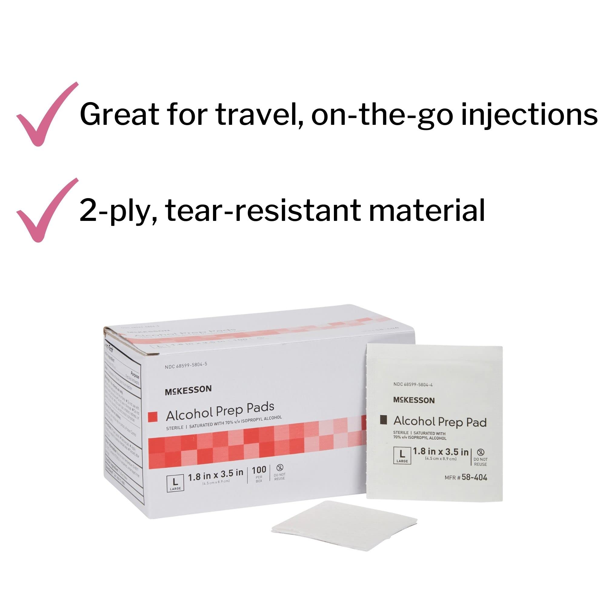 McKesson Alcohol Prep Pads [Pack of 1000] 70% Isopropyl, Individually Wrapped Wipes, Sterile, Medical-Grade, First Aid, Large, 1