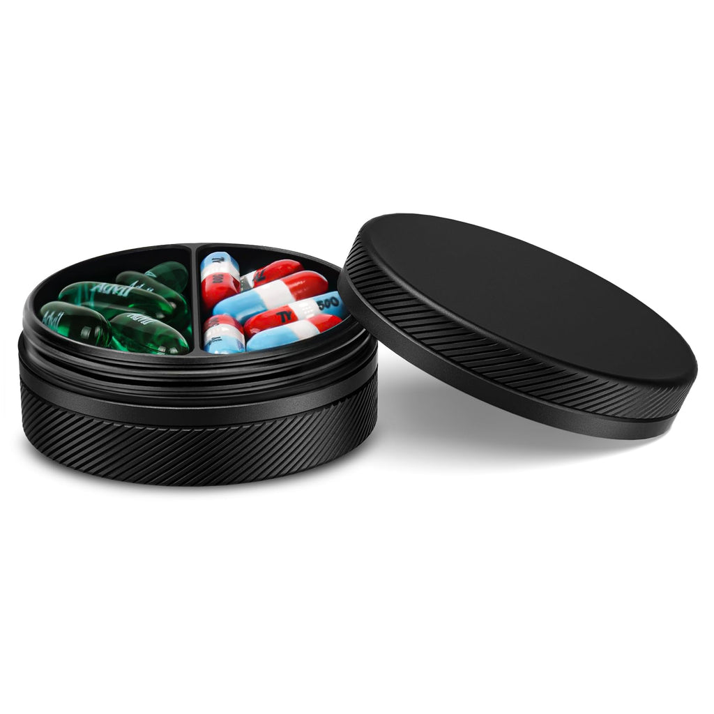 Aufew Small Metal Pill Case, 2 Compartment Travel Pill Organizer for Purse, Pocket Pharmacy, Daily Medicine Container for AM PM 