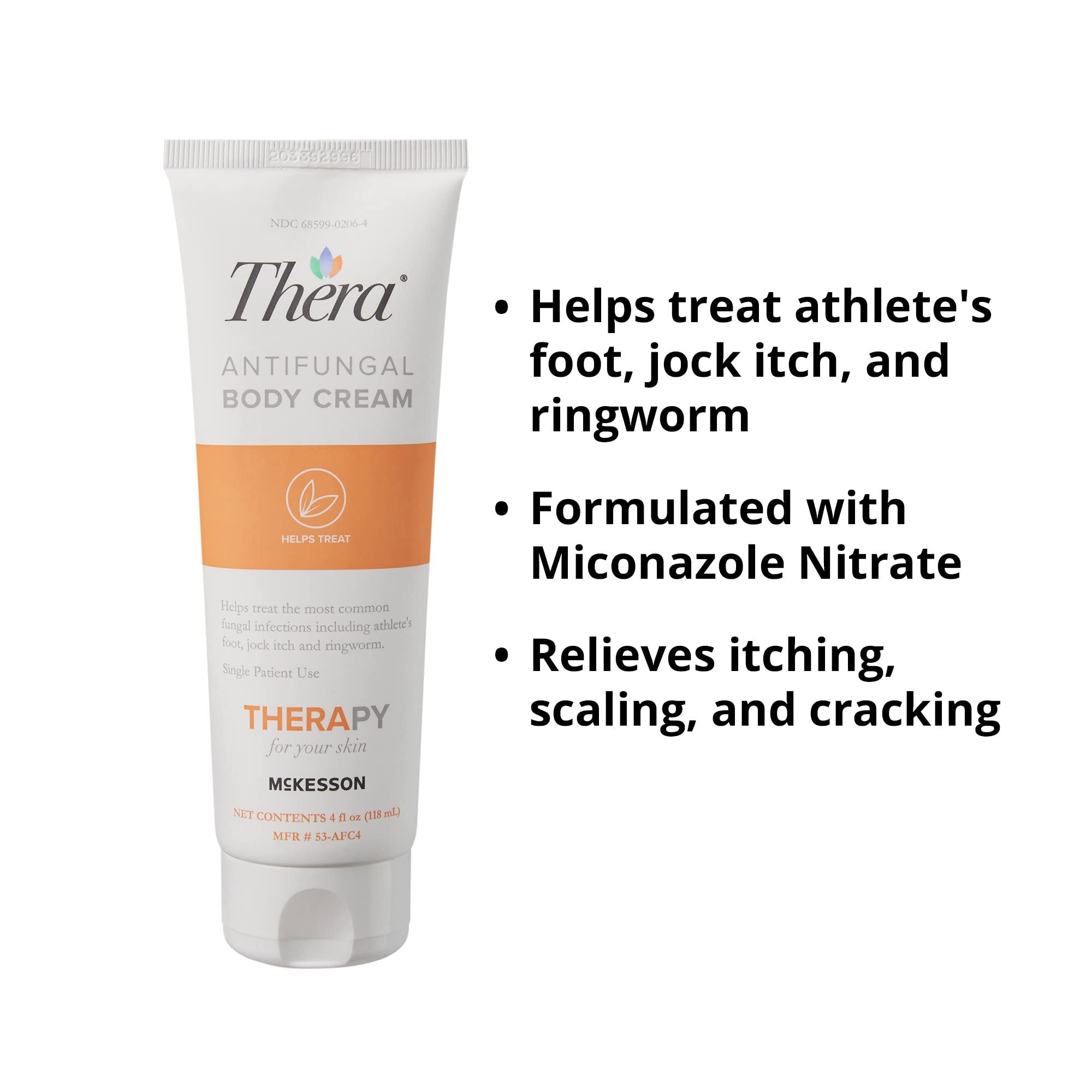 Thera McKessons Antifungal Cream, 2% Miconazole Nitrate, Body, Skin, Athletes Foot Treatment - Relief for Ringworm, Jock Itch -