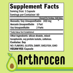Arthrocen EVO Vegan Joint Health Supplement, 300Mg Avocado Soy Unsaponifiable, 60 Day Supply, One Capsule Per Day (12 Months)