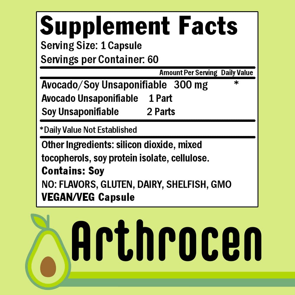 Arthrocen EVO Vegan Joint Health Supplement, 300Mg Avocado Soy Unsaponifiable, 60 Day Supply, One Capsule Per Day (12 Months)
