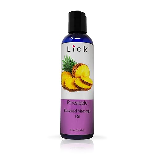 Lick Pineapple Flavored Massage Oil - Romantic, Body Safe, Non-Greasy Formula, Date Night 4 oz