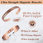 2PCS Copper Bracelets for Women 100% Pure Copper Bracelet Cuff Bangle Strength Magnets Adjustable Copper Magnetic Bracelet with
