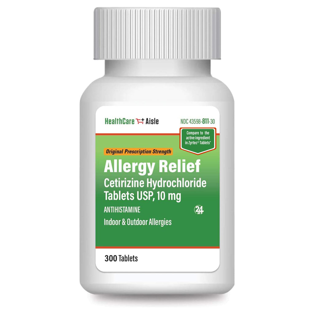 HealthCareAisle Allergy Relief - Cetirizine Hydrochloride Tablets USP, 10 mg - 300 Tablets - Original Prescription Strength Alle
