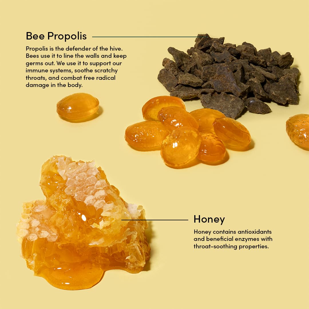 Soothing Honey Cough Drops - Immune Support with Vitamin D, Zinc and Propolis - by Beekeepers Naturals - Throat Soothing Lozeng