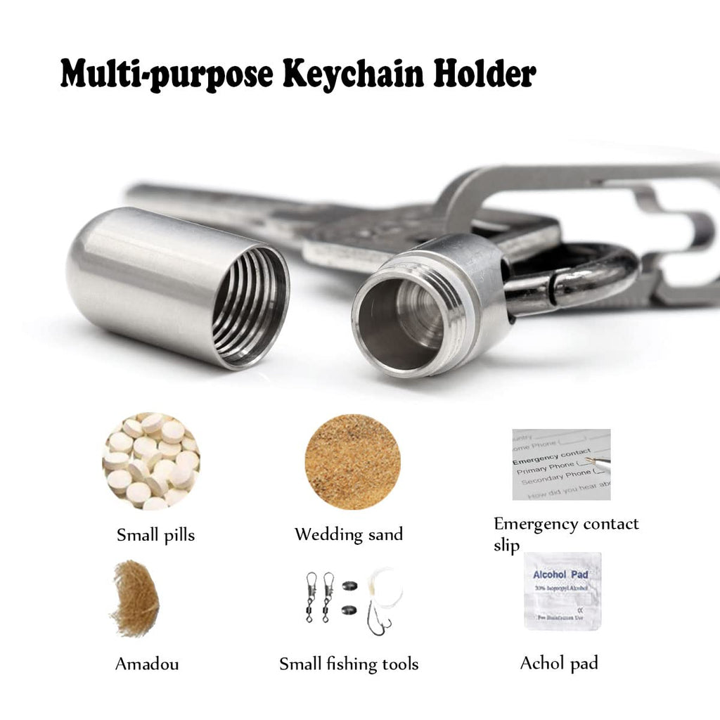 Small Pill Box Necklace Titanium Mini Pill Case W/ 28 Rolo Chain Necklace Tiny Pill Fob for Men Waterproof Pill Holder Emergency
