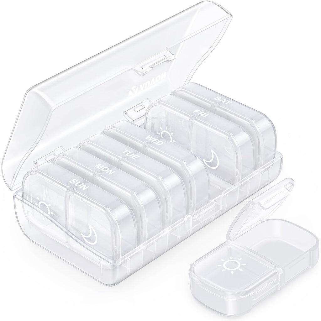 AUVON XL Weekly Pill Organizer 2 Times a Day, Pill Box 7 Day with One-Side Large Openings for Easy to Use, White AM PM Pill Case