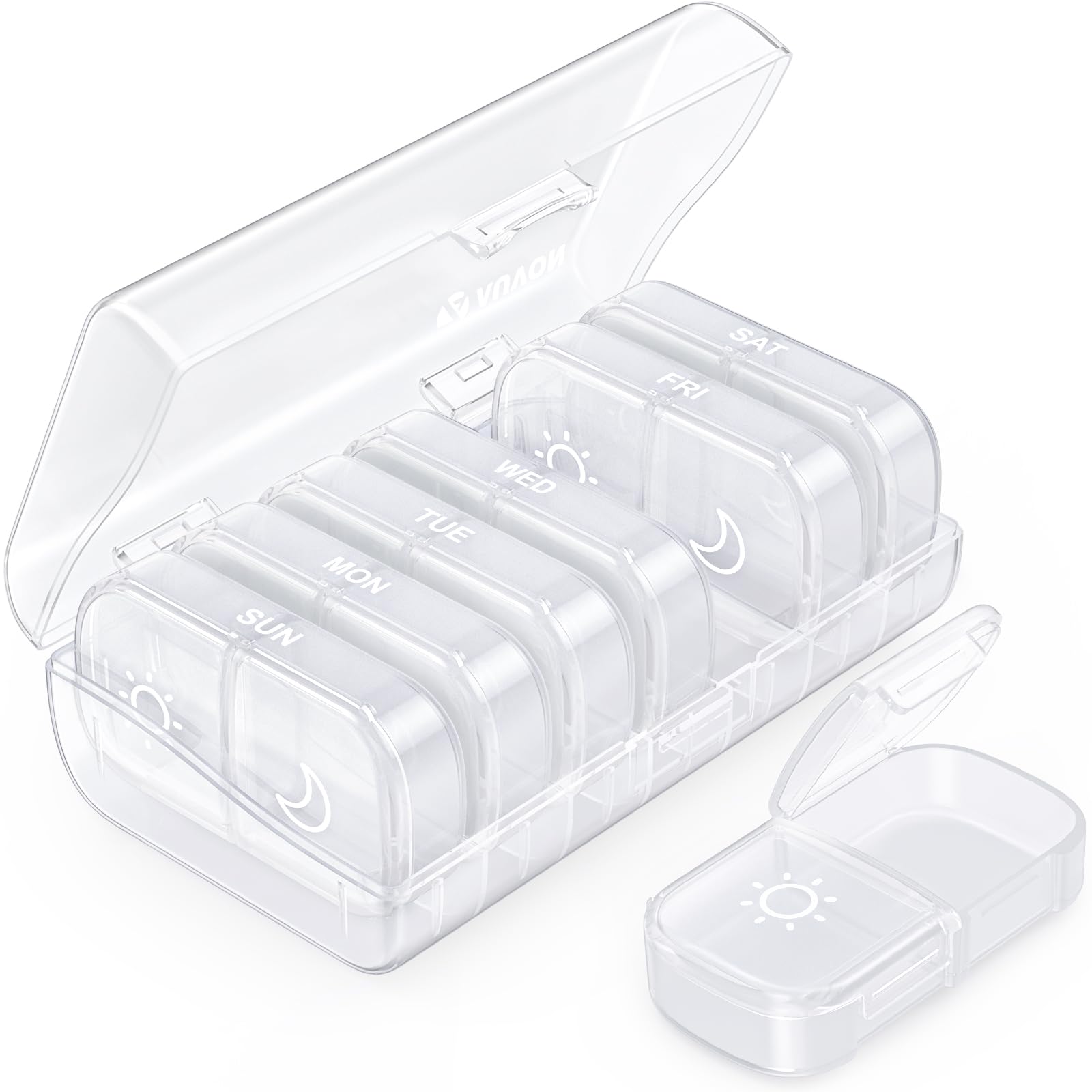AUVON XL Weekly Pill Organizer 2 Times a Day, Pill Box 7 Day with One-Side Large Openings for Easy to Use, White AM PM Pill Case