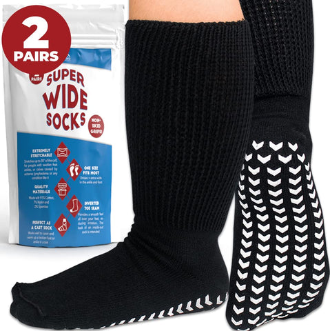 Extra Wide Socks For Swollen Feet, Wide Calf Socks, Diabetic Socks for Women, Hospital Socks for Men With Grips, Lymphedema Sock