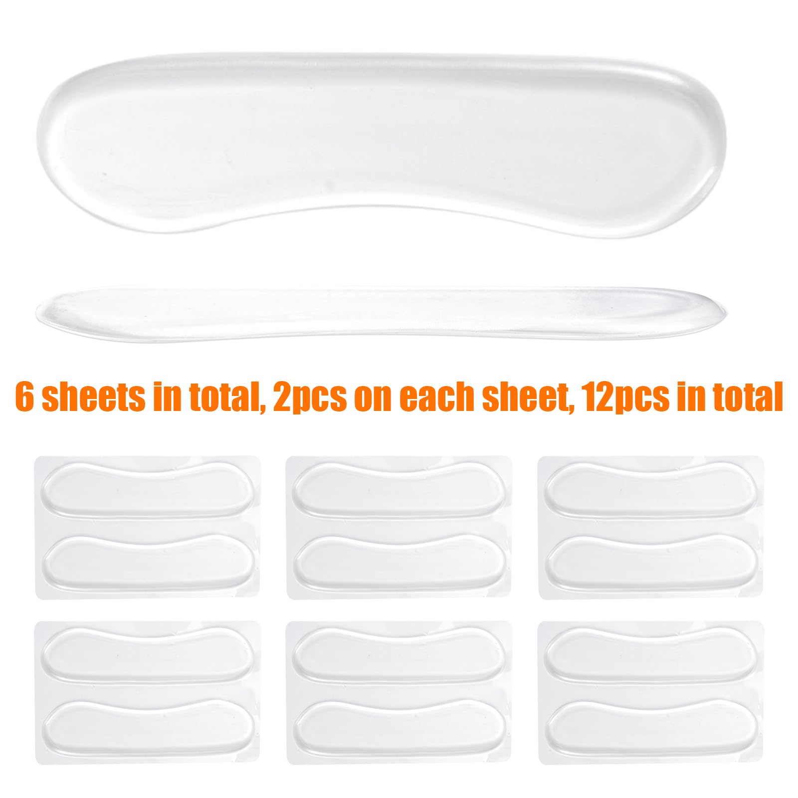 6 Pairs Sandal Strap Cushion Strips, Transparent Self-Adhesive Heel Liners Anti-Slip Heel Strap Cushion Pads for Shoes Too Big S