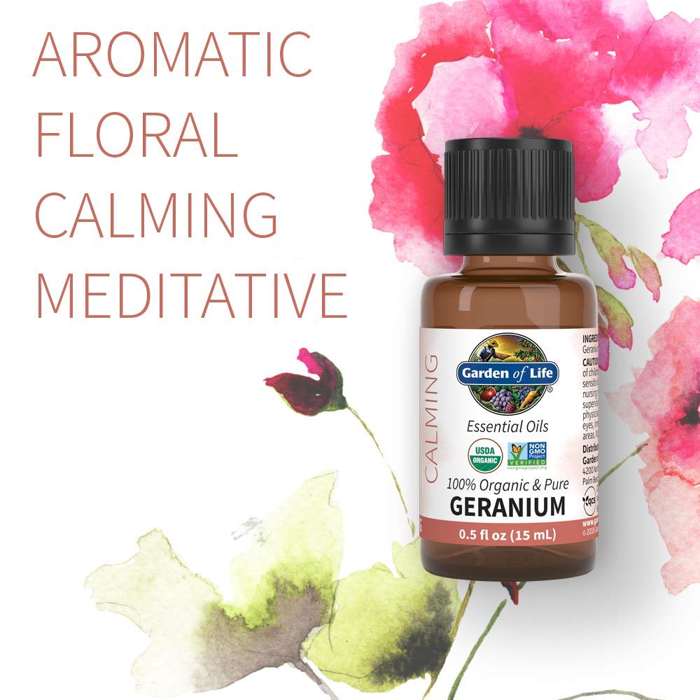 Garden of Life Essential Oil, Geranium 0.5 fl oz (15 mL), 100% USDA Organic & Pure, Clean,Undiluted for Diffuser,Aromatherapy,Me