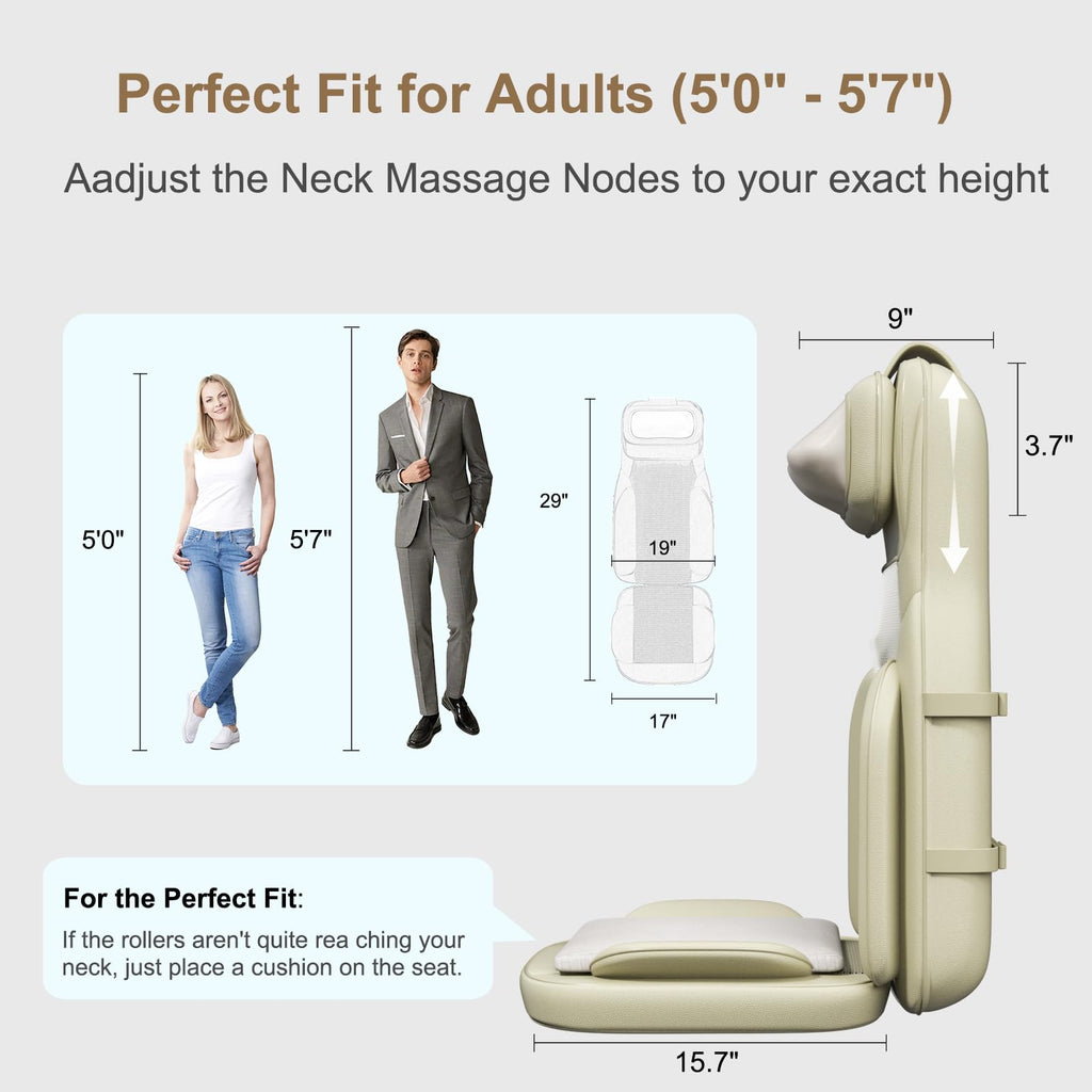 Rainwolf Shiatsu Neck and Back Massage Cushion with Heat - 4D Deep Tissue Kneading Full-Back Massager for Relief Fatigue, Adjust