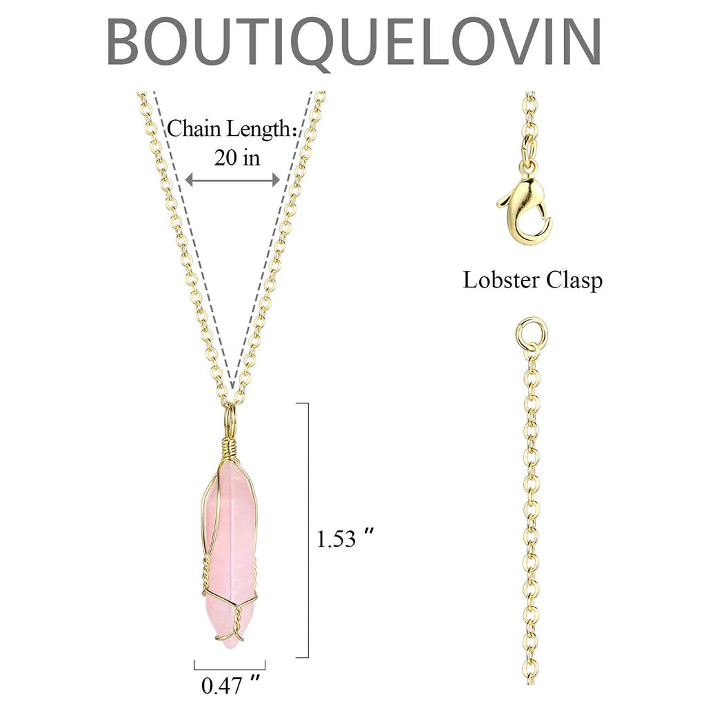 BOUTIQUELOVIN Real Rose Quartz Crystal Necklaces Gold Chain Wire Wrap Raw Stone Necklace on 20'' Chain Healing Crystal Jewlery f