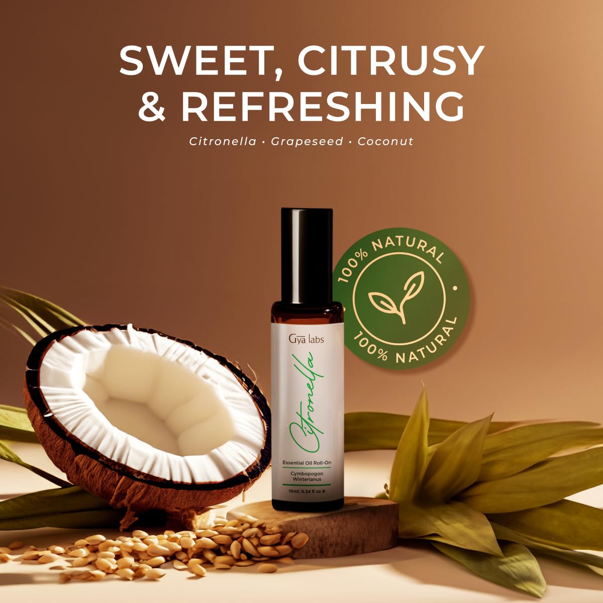 Gya Labs Citronella Essential Oil Roll on - 100% Pure Natural Citronella Oil Roller - Energizing Aromatherapy for Outdoor Protec