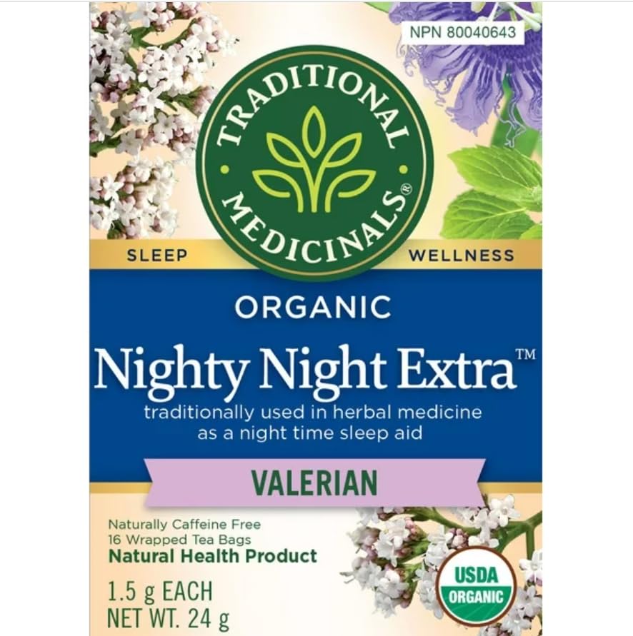 Traditional Medicinals Organic Nighty Night Extra With Valerian Herbal Tea, Promotes A Good NightS Sleep (16 Count (Pack Of 6))
