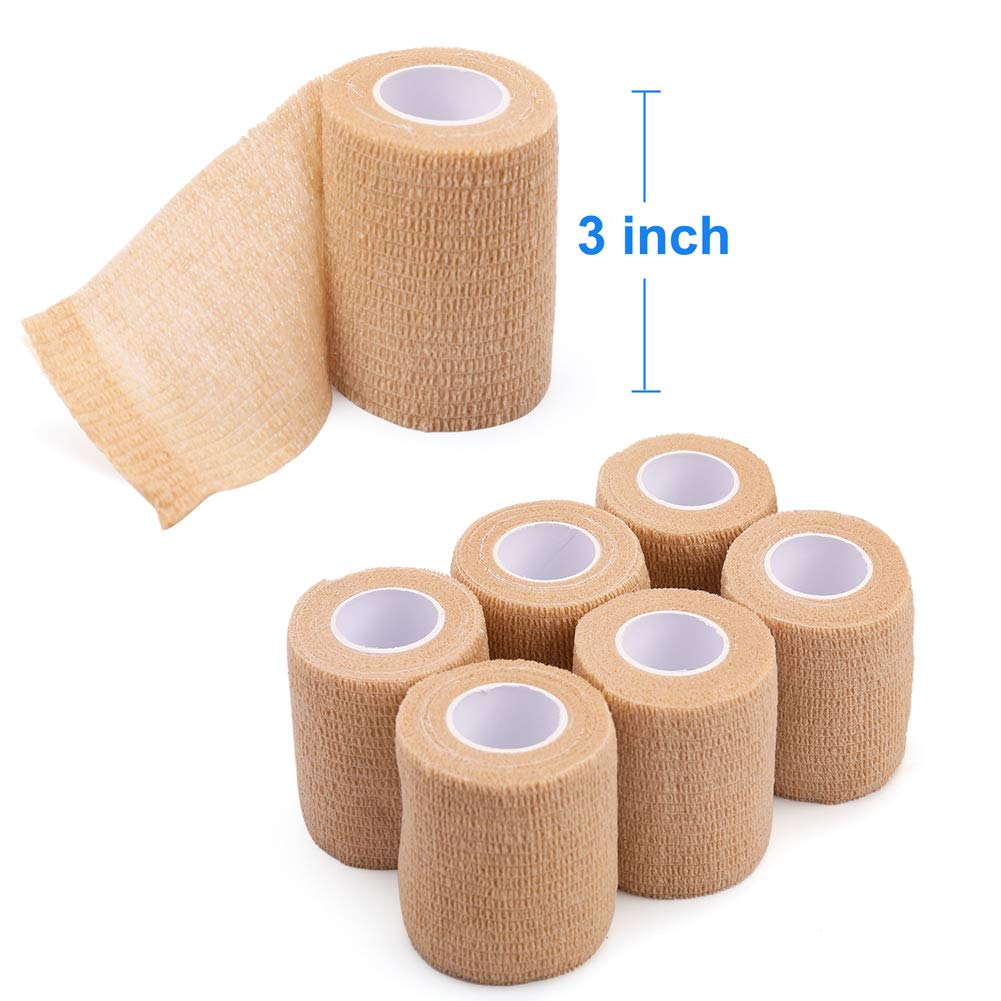 LotFancy Self Adhesive Bandage Wrap, 6 Pack, 3 inch x 5 Yards Non Woven Cohesive Bandage, First Aid Medical Tape for Sports Athl