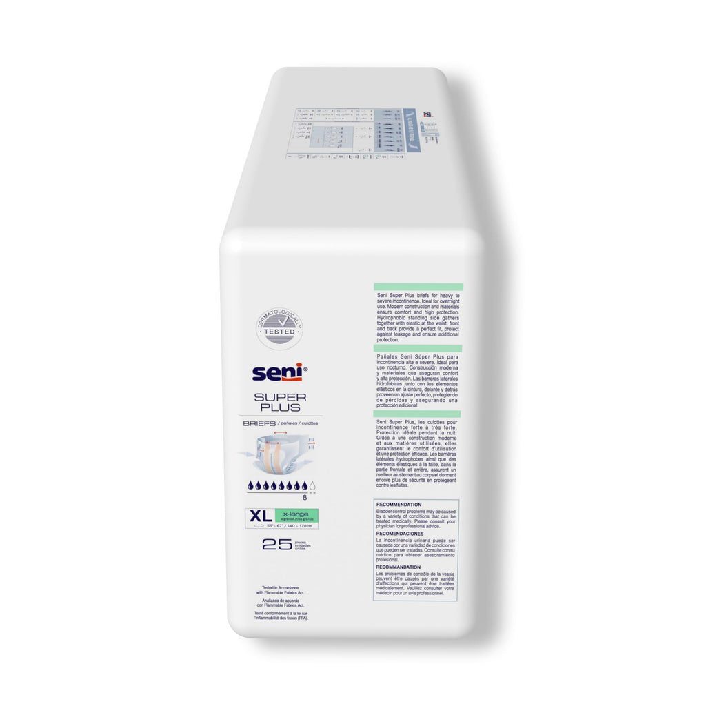 Seni Super Plus Adult Incontinence Brief XL Heavy Absorbency Breathable/Overnight, S-XL25-BP1, Severe, 50 Ct