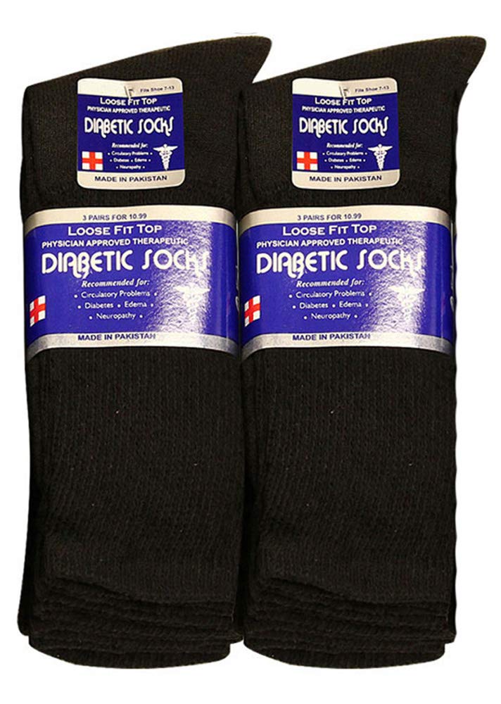 Physicians Approved Diabetic Socks Crew Unisex 3, 6 or 12-Pack (13-15, 6 Pairs Black)