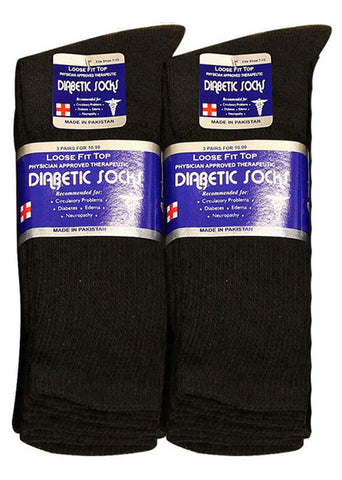 Physicians Approved Diabetic Socks Crew Unisex 3, 6 or 12-Pack (9-11, 6 Pairs Black)