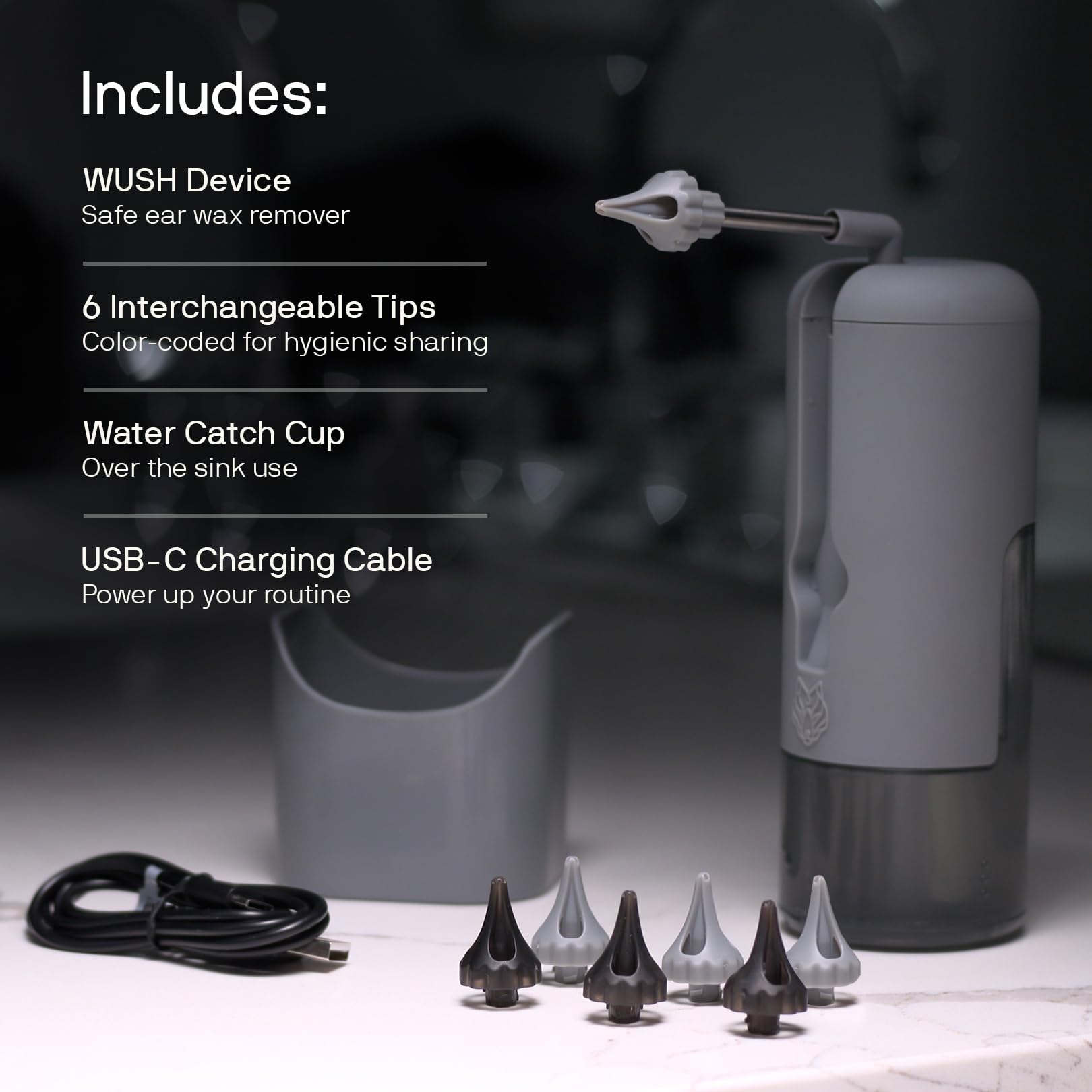 Wush Pro by Black Wolf - The Original Deluxe Water Powered Ear Cleaner with 6 Reusable Replacement Tips by Black Wolf - Safe & E