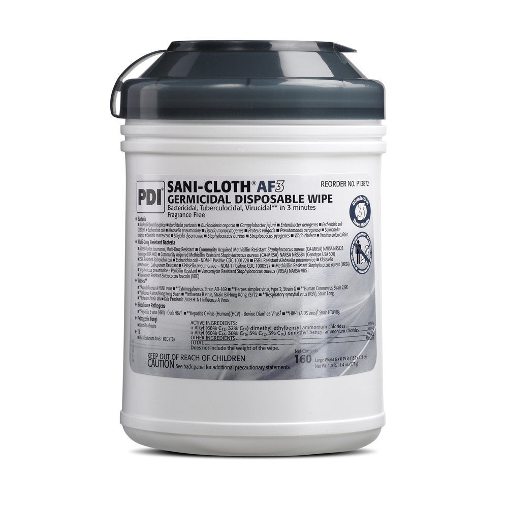 Sani-Cloth AF3 Wipes, Large, Case, 12 Canisters, 1920 Wipes, Canister, 6 x 6.75