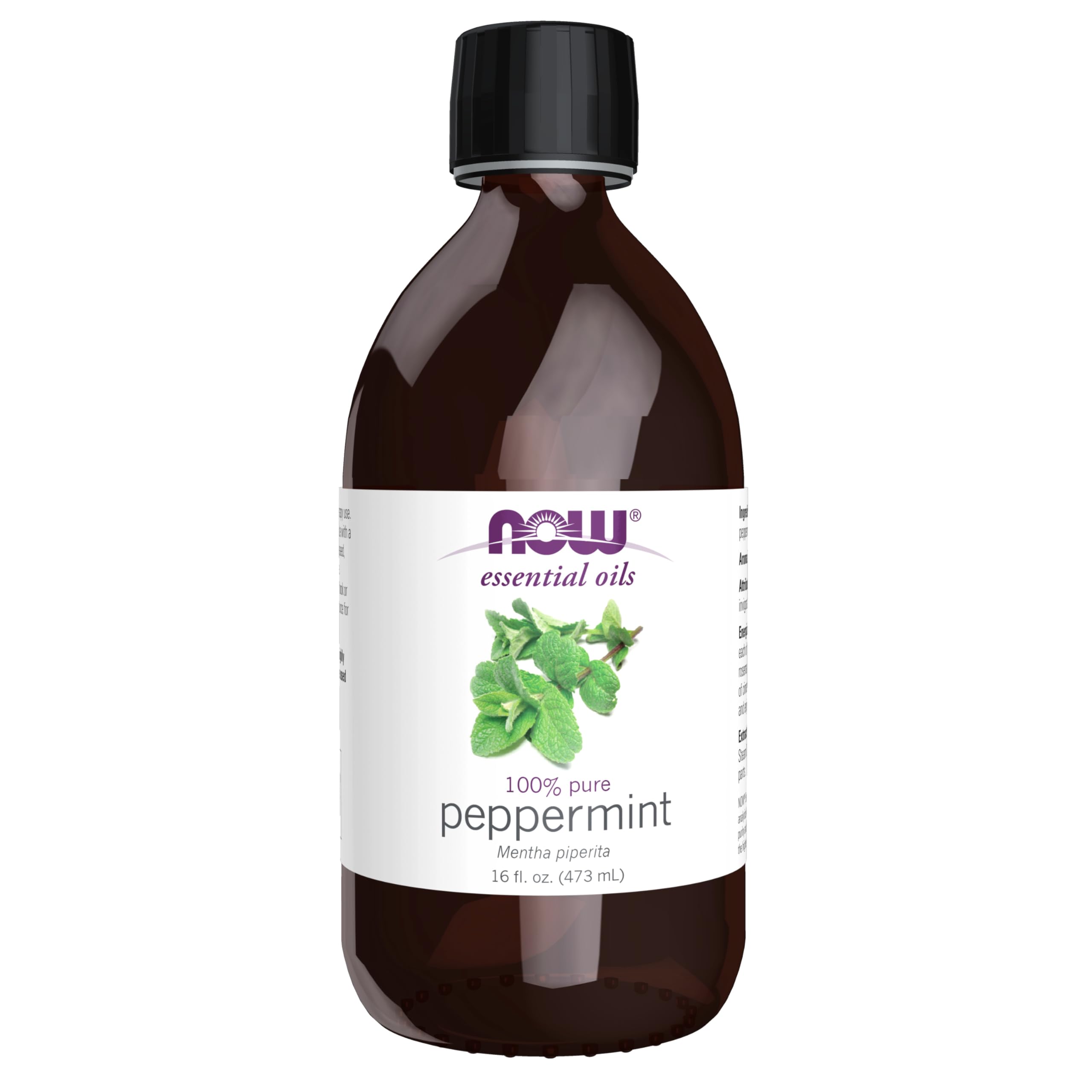 NOW Essential Oils, Peppermint Oil, Invigorating Aromatherapy Scent, Steam Distilled, 100% Pure, Vegan, Child Resistant Cap, 16-
