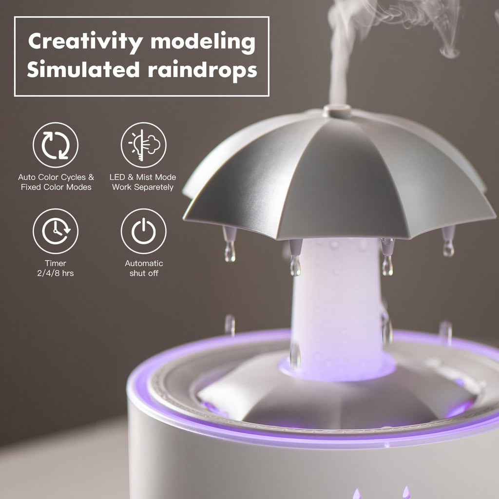 Rain Umbrella Humidifier,Essential Oil Aroma Diffuser with Soothing Rain Sounds,Water Drip Effect,7 Colors Mood Lights,Remote Co