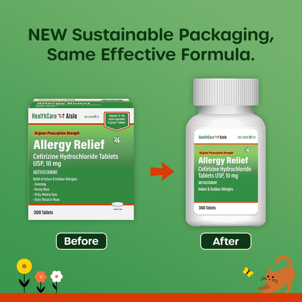 HealthCareAisle Allergy Relief - Cetirizine Hydrochloride Tablets USP, 10 mg - 300 Tablets - Original Prescription Strength Alle