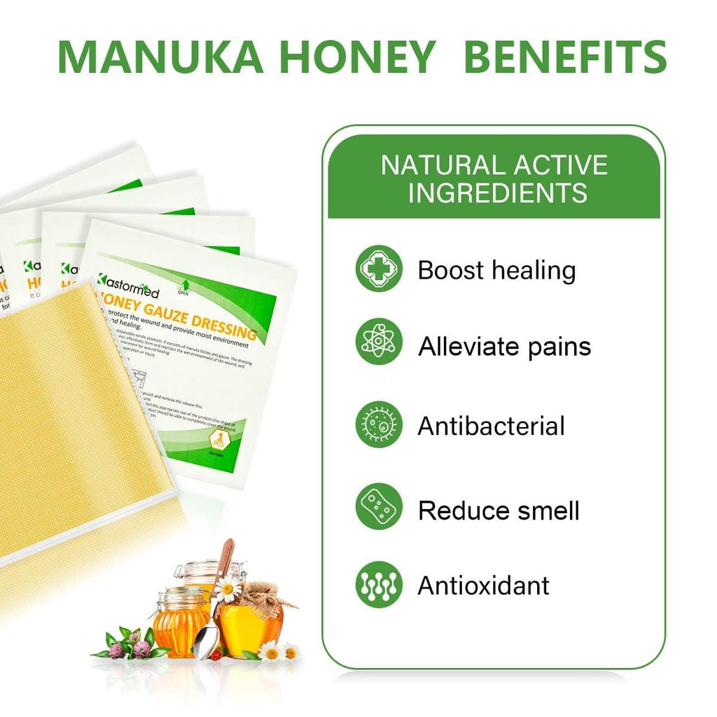 Manuka Honey Wound Care, Honey Gauze Dressing 2 x 2 - Pack of 15, 100% Medical Grade Honey Patch for Faster Healing from Burns,