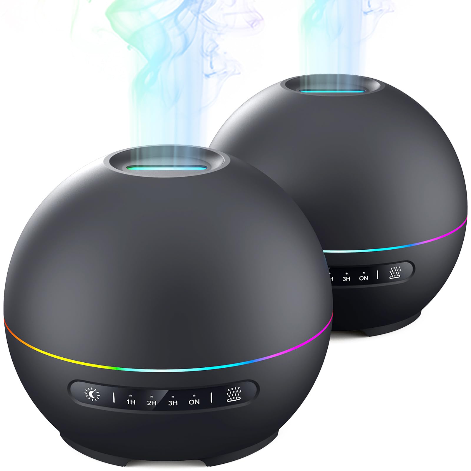 THIMONES 2 Pack Essential Oil Diffuser for Home - 200ml Ultrasonic Aromatherapy Diffuser with 4 Timers & 7 Colors Night Lights, 