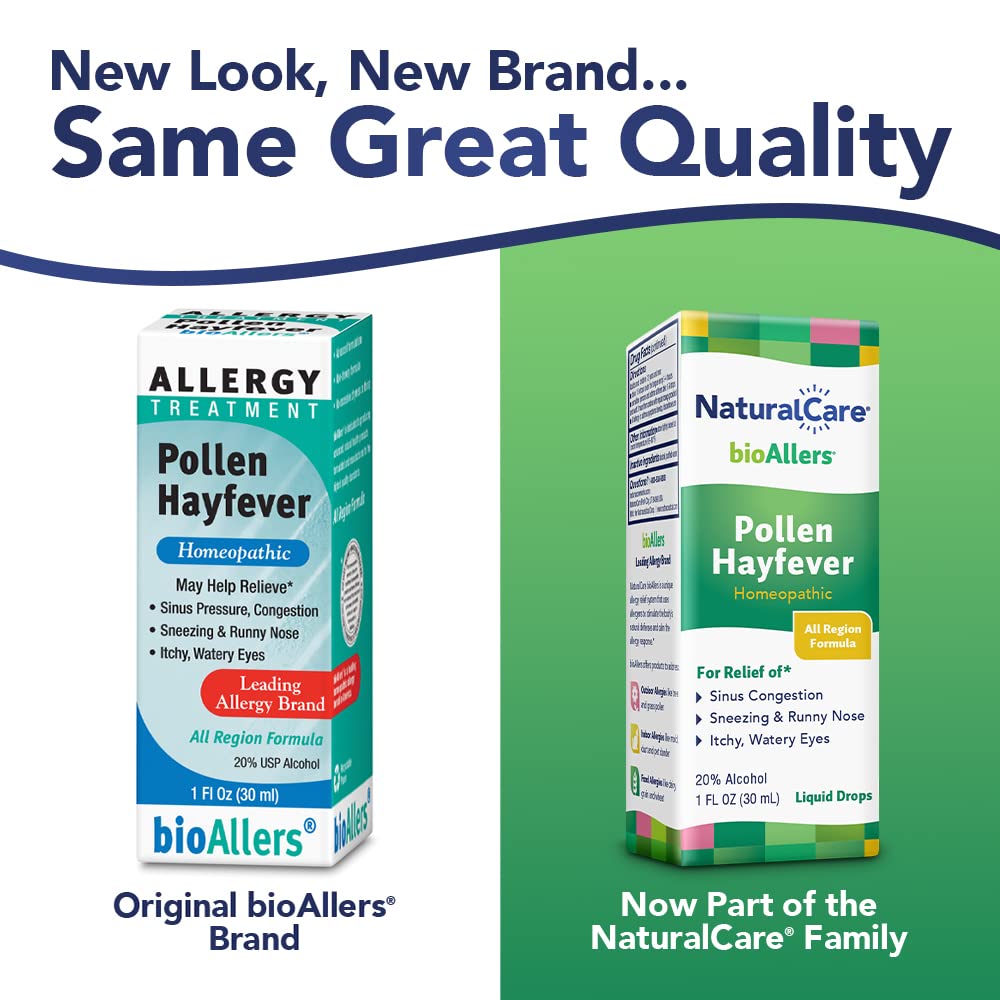 NaturalCare Pollen Hayfever Homeopathic Liquid Drops by bioAllers, 1 Fl Oz | May Provide Support Through Sneezing, Congestion, I