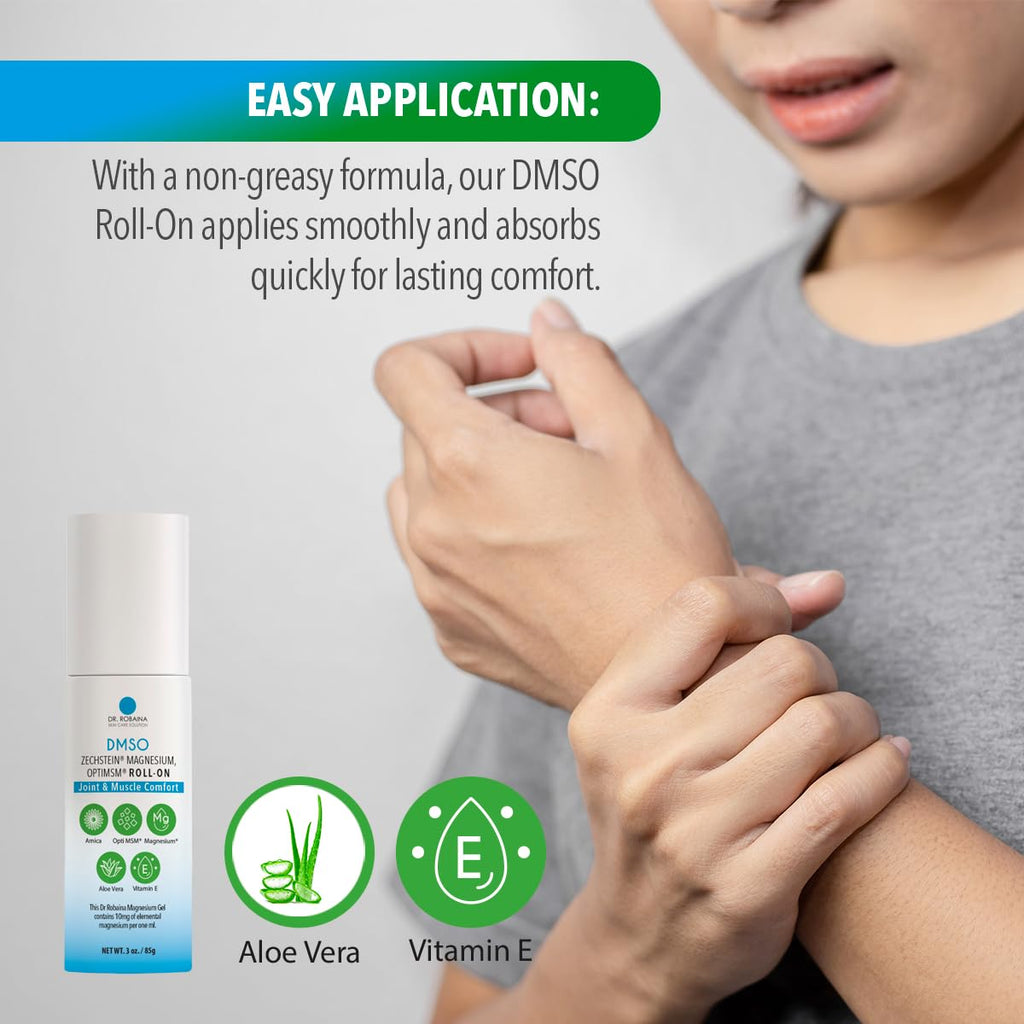 Dr. Robaina DMSO Roll-On - Quick-Absorbing Skin Care with Arnica, Magnesium, Aloe Vera, and Vitamin E | Non-Greasy Formula for M