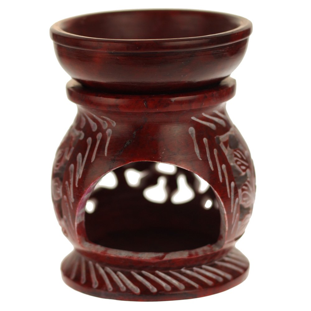 Oil Diffuser - Red Soapstone Oil Burner Round leaves 4