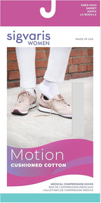 SIGVARIS Womens Motion Cushioned Cotton 360 Closed Toe Calf-High Socks 20-30mmHg - White - Small Short
