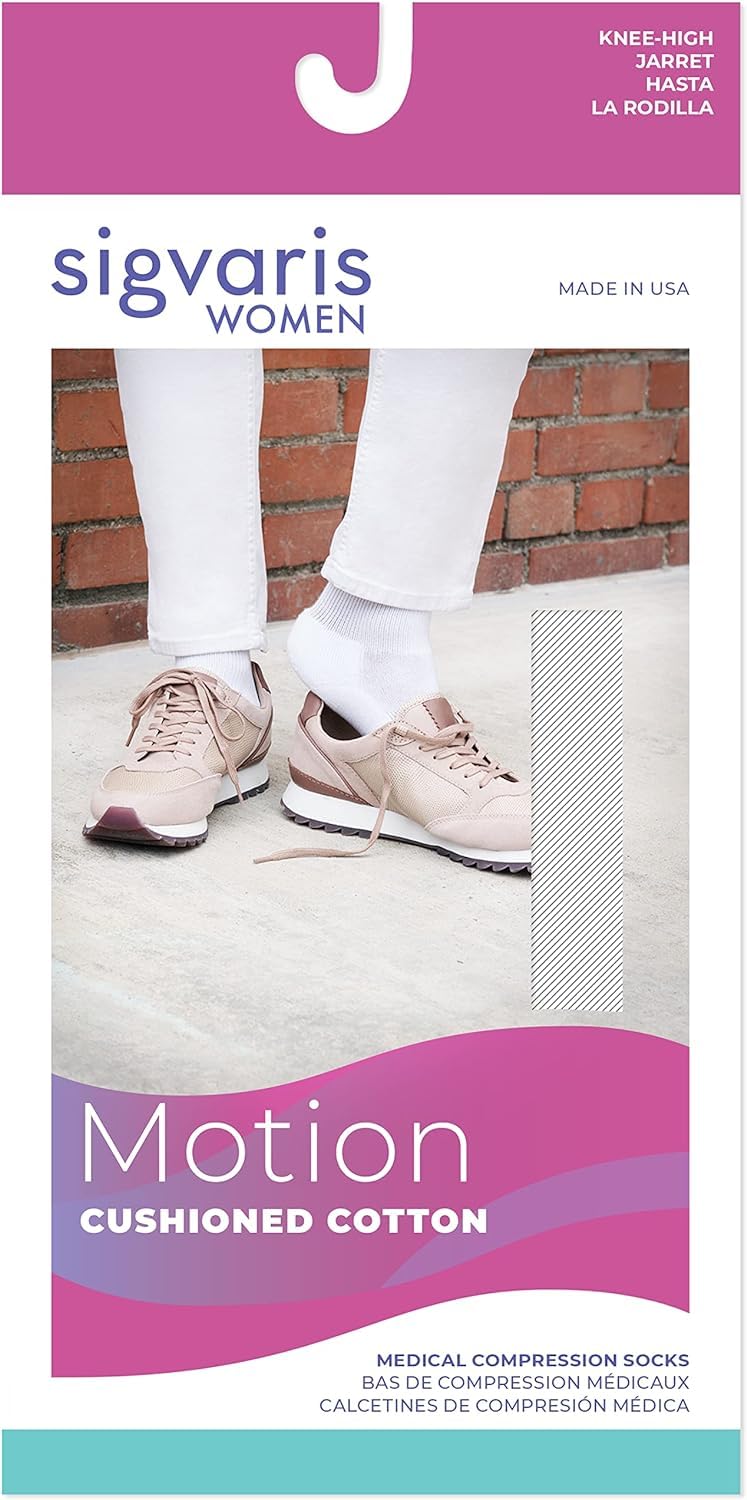 Sigvaris Womens Motion Cushioned Cotton 360 Closed Toe Calf-High Socks 20-30mmHg - Extra Large Long- Black