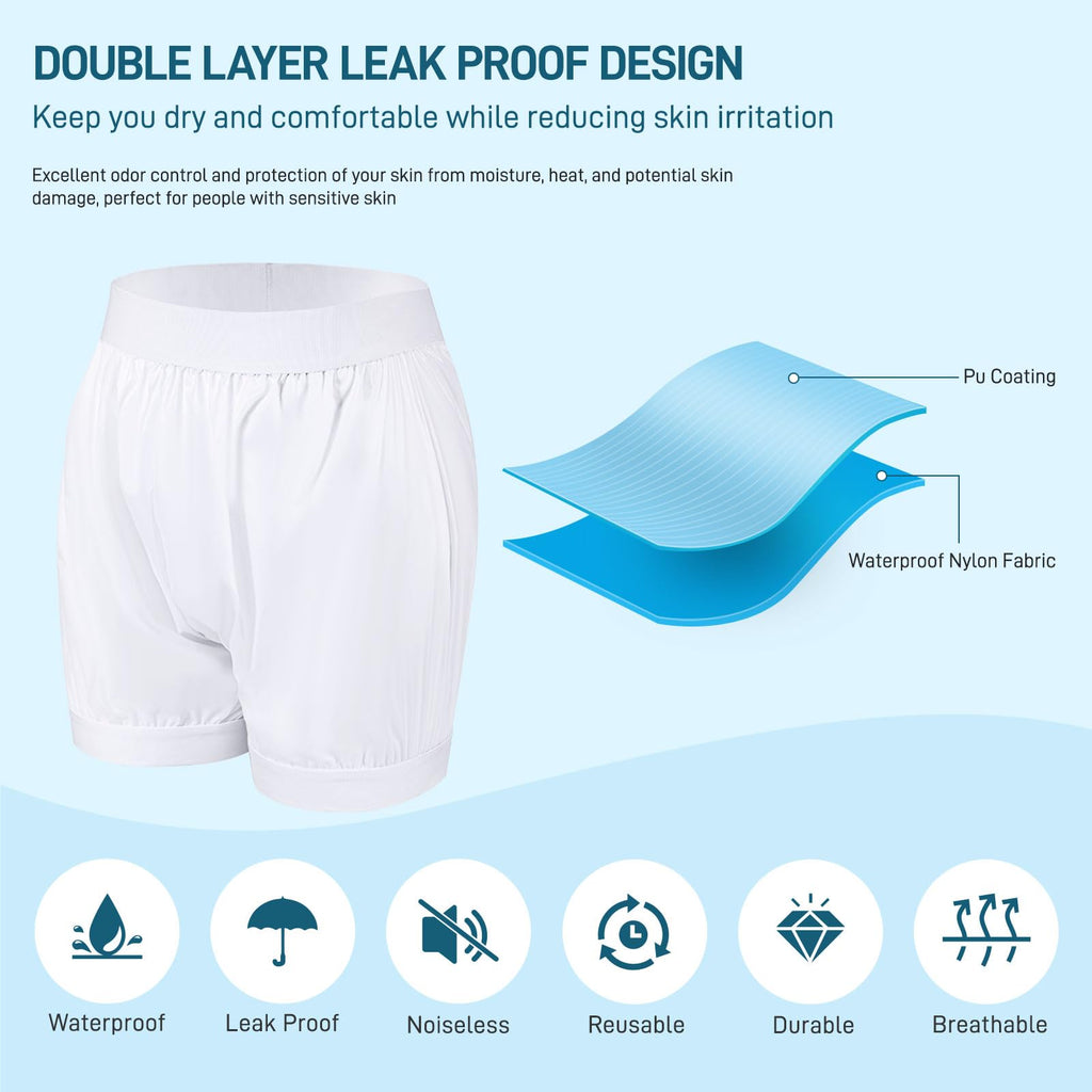 Carer Adult Diaper Cover Unisex Washable Incontinence Boxer Briefs Enclosed Elastic, Widened Waistband Design Leakproof Incontin