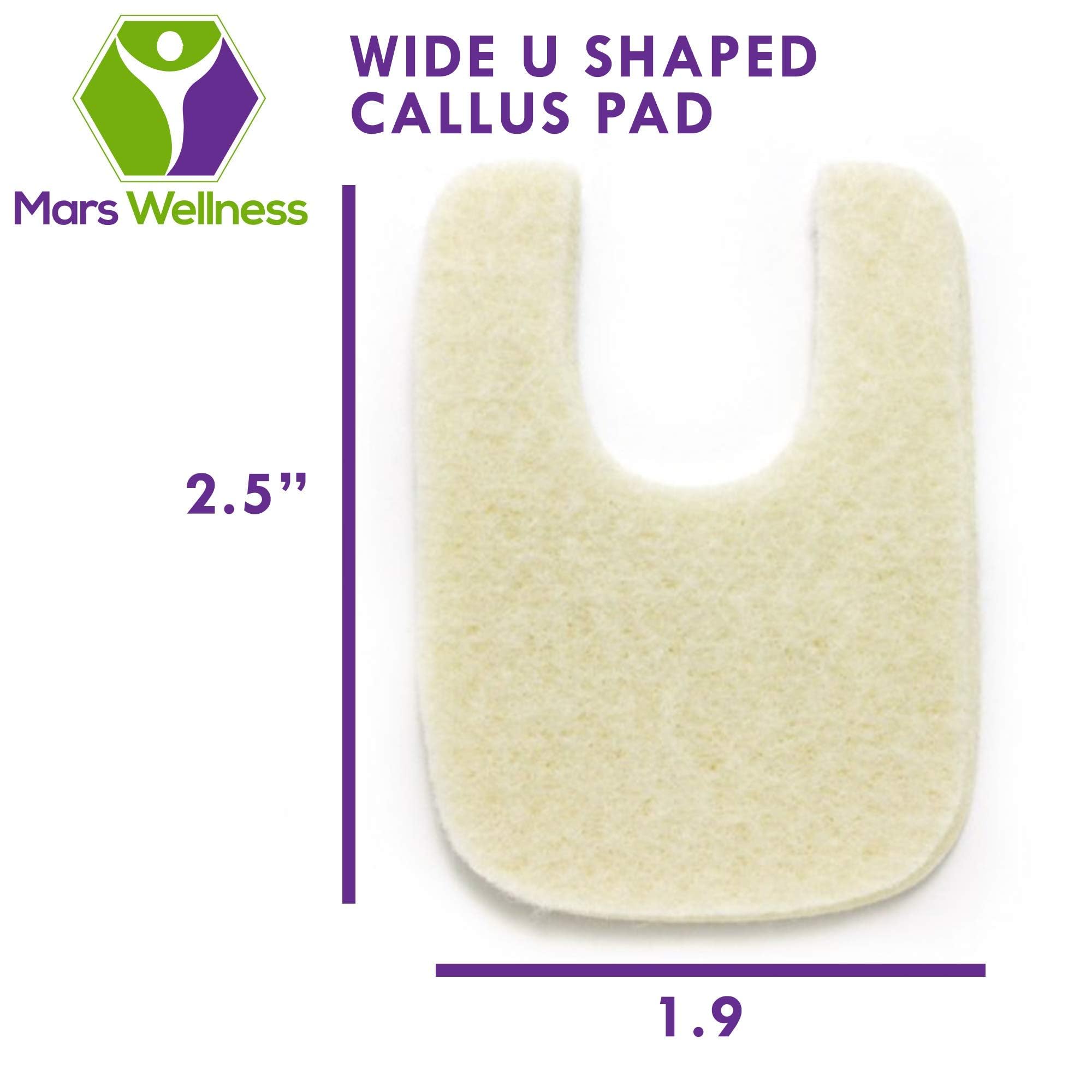 Wide U Shaped Felt Callus Horseshoe Pads - Adhesive Foot Pads That Protect Calluses from Rubbing On Shoes - 1/4'' - 25 Pack