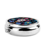 keluki Mexican Sugar Skulls Flowers Print Round Metal Pill Box with 3 Compartment for Pocket or Purse Travel Bag Mini Small Size