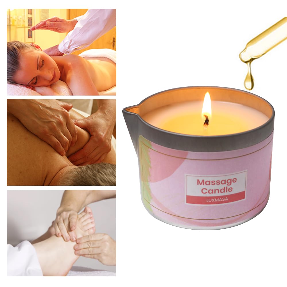 LUXMASA Soybean Wax Scented Massage Oil Candle for Home SPA Treatment- Natural Warm Body Lotion Candle for Stress Relief- Moistu