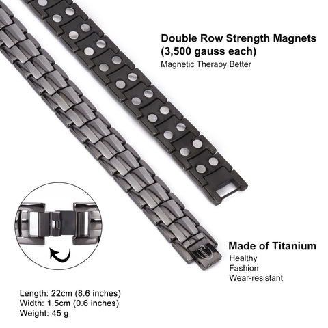 JEROOT Magnetic Bracelets for Men, Pure Titanium Double Row Strong Magnets (3500Gauss Per Magnet) Bracelet, Men's Bracelet with 