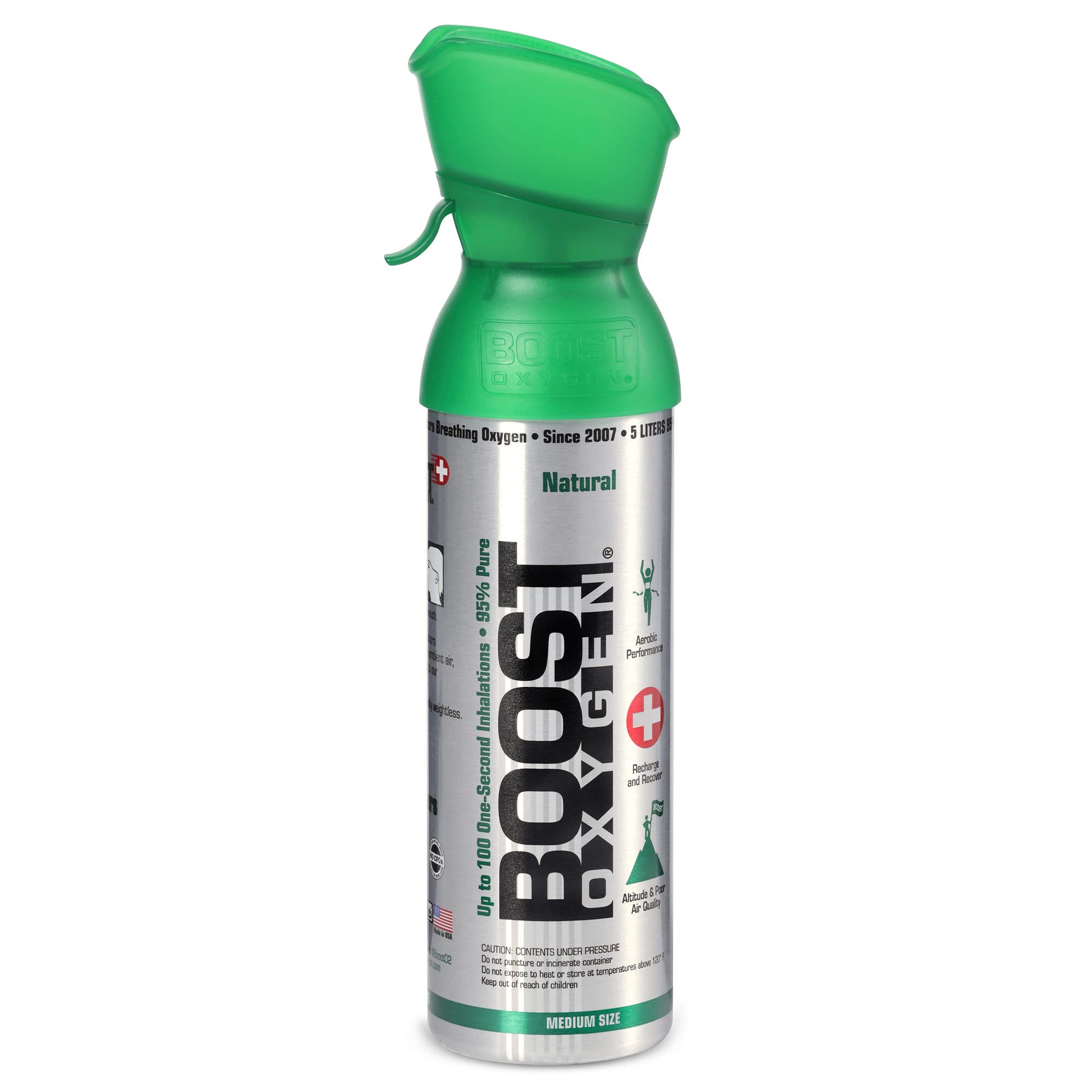 Boost Oxygen 5 Liter Natural Pure Canned Supplemental Oxygen Bottle with Built in Mouthpiece for High Altitudes and Recovery, Na