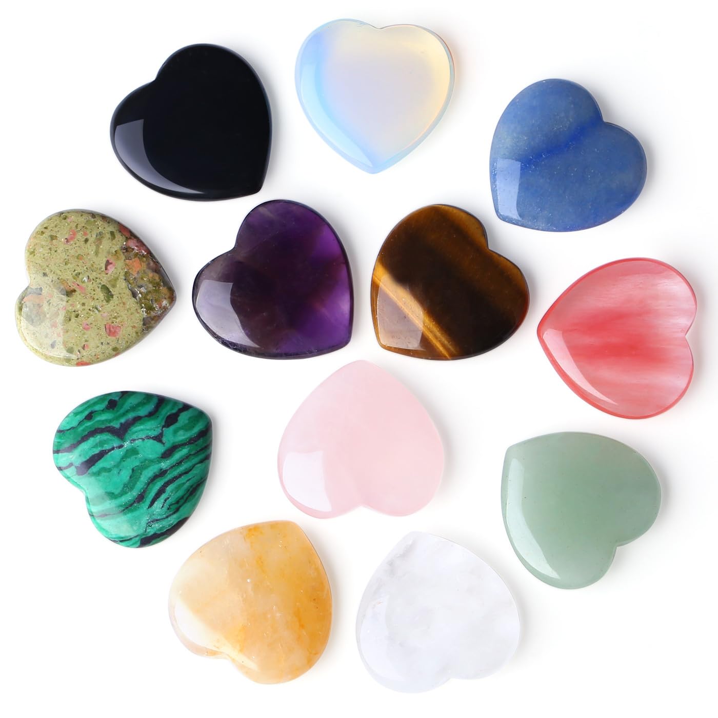 DUQGUHO 1 Inch Hearts Crystals and Healing Stones Reiki Gems Healing Crystals Amethyst Crystal Hearts Set Rose Quartz Heart Shap