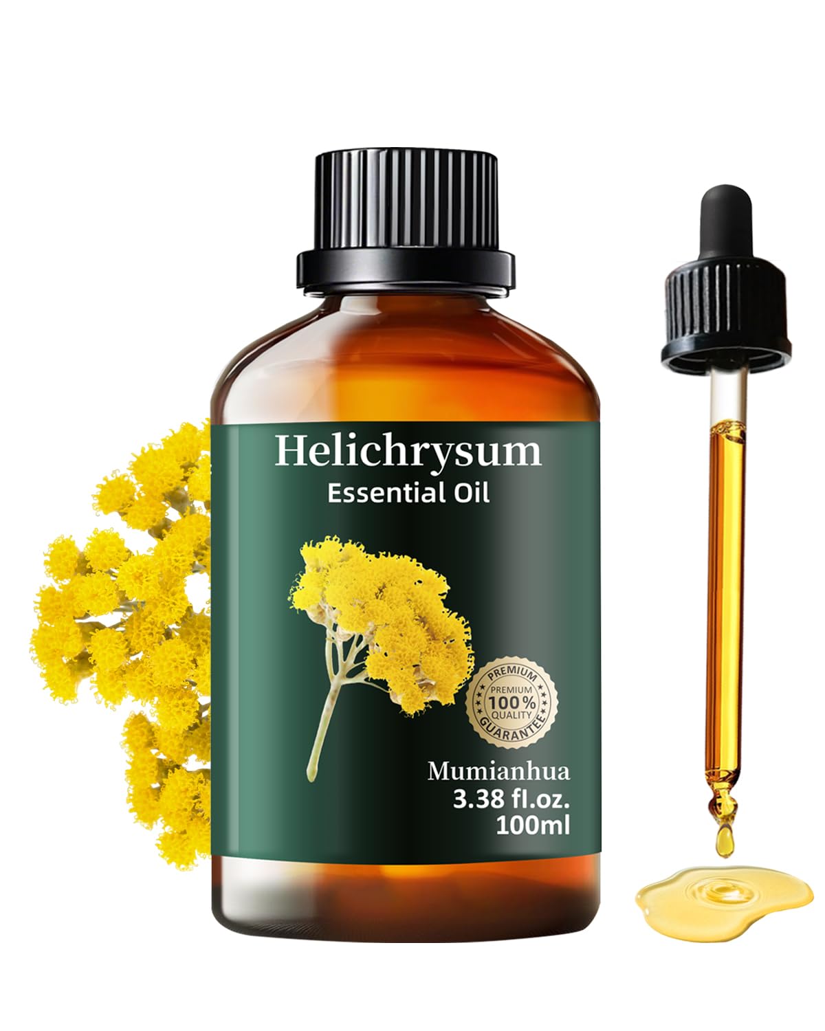 Mumianhua 100% Pure Helichrysum Essential Oil Undiluted & Natural Helichrysum Oil for Home Diffusers, Massages, DIY, Skin, Self-