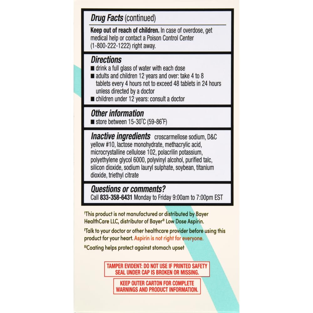 Foster & Thrive Aspirin Low Dose 81 mg, Enteric Coated Tablets, Doctor Recommended, Secondary Prevention of Cardiovascular Disea