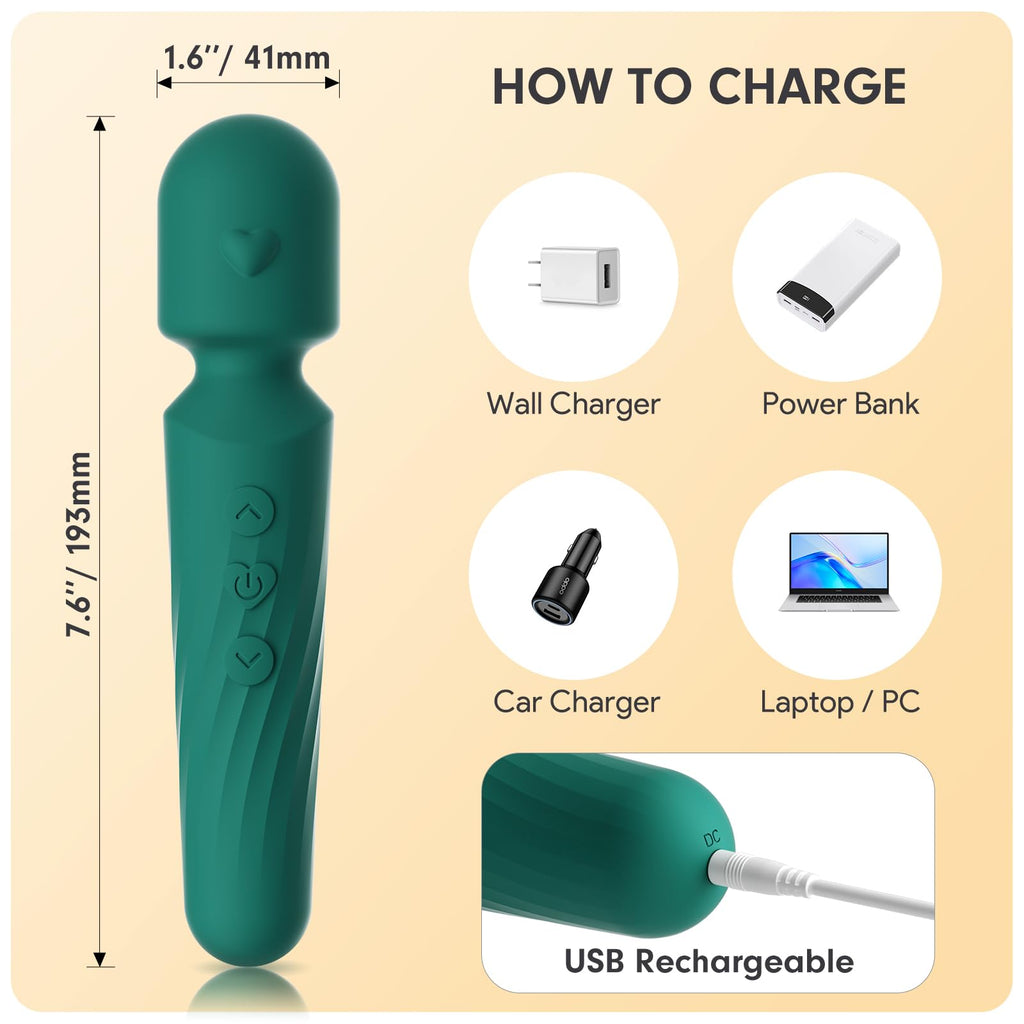 Electric Travel Massager, 10 Modes 5 Speed Powerful Silent Waterproof Handheld Neck Muscle Massage Tool (Green)