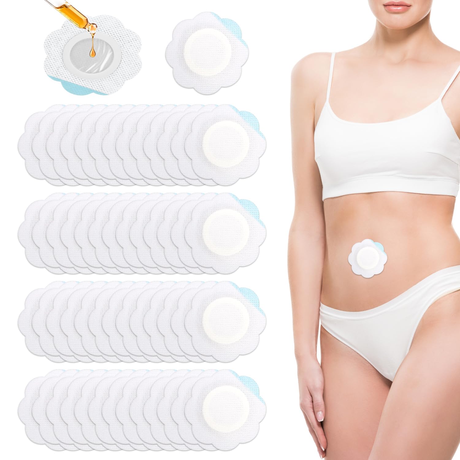 50pcs Castor Oil Pack Wrap for Belly Button, Self-Adhesive Patches High Water Absorption Pad Castor Belly Button Wrap Waterproof