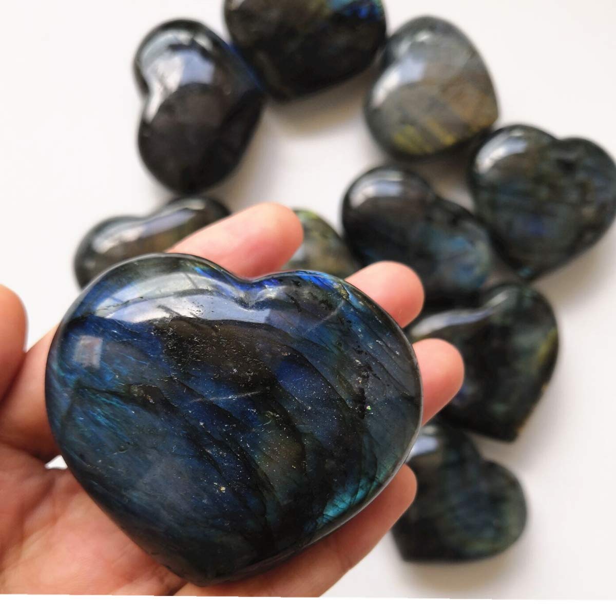 Loveliome Natural Labradorite Crystal, 2.2-2.5 Inch Irregular Shape Heart Reiki Chakra Healing Stone Home Decor