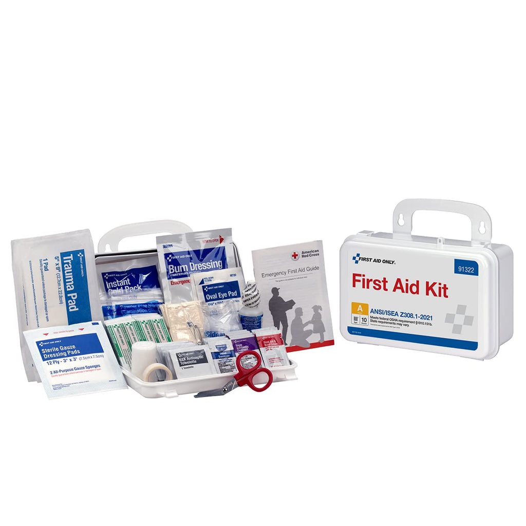 First Aid Only 91322 ANSI A 2021 and OSHA Compliant First Aid Kit, 10-Person Emergency First Aid Kit for Business, Home, Car, an